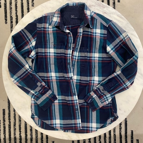 Gap Men’s Navy Blue Button Up Long Sleeve Flannel sz M 100% Cotton - Picture 1 of 7